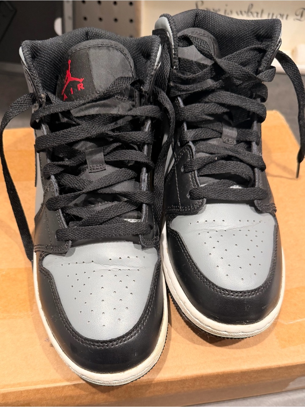Jordan Men’s High-Top Sneakers in Black, Gray and Red Accent